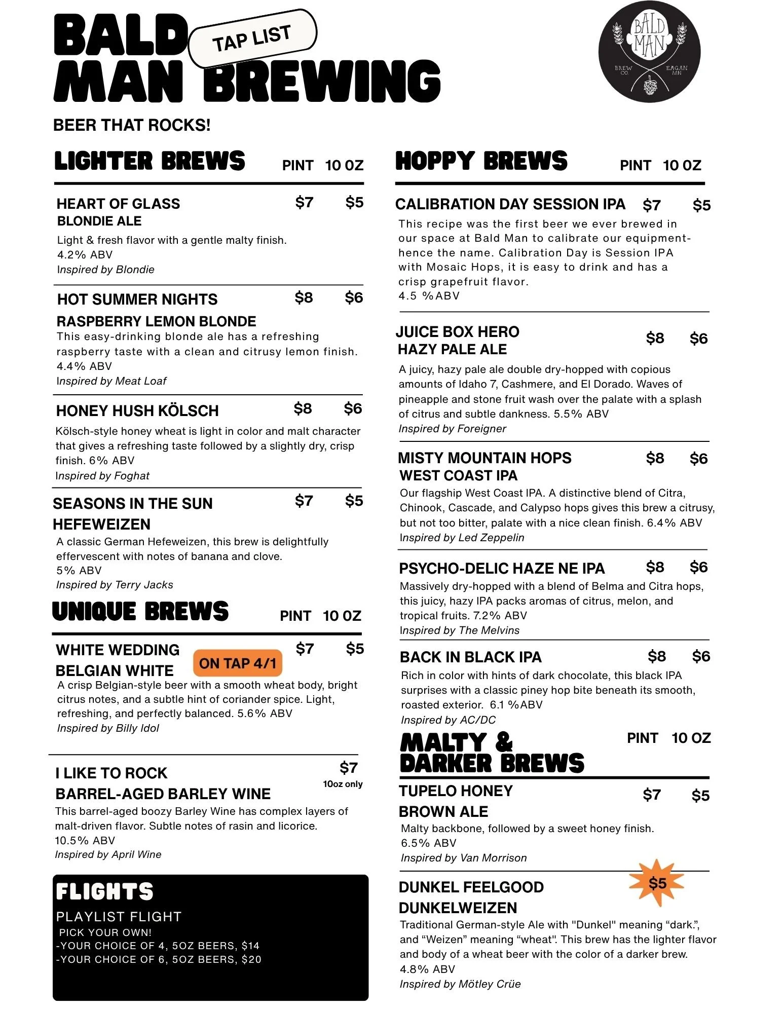 Tap List — Bald Man Brewing: BEER THAT ROCKS!